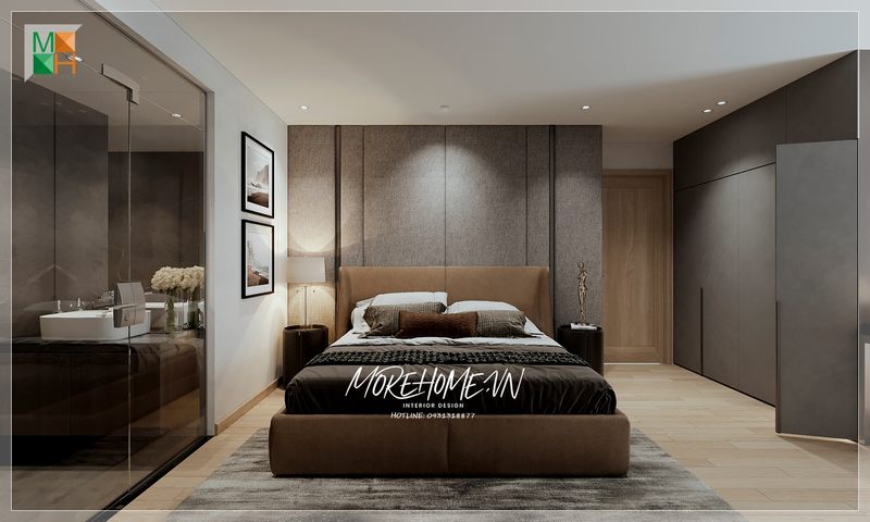 Nệm ốp tường đầu giường bọc nỉ màu xám hiện đại tô điểm cho không gian và sử dụng thoải mái nhất cho gia chủ.